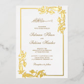 Invitation En Aluminium Flore Floral Frontière Blanc Mariage islamique Or (Recto)
