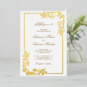 Invitation En Aluminium Flore Floral Frontière Blanc Mariage islamique Or (Debout devant)