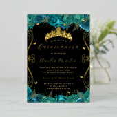 Invitation En Aluminium Flore Turquoise or noir Scroll Quinceanera (Debout devant)