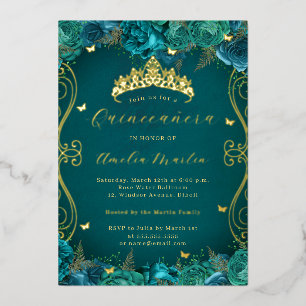 Invitation En Aluminium Flore Turquoise or Scroll Quinceanera