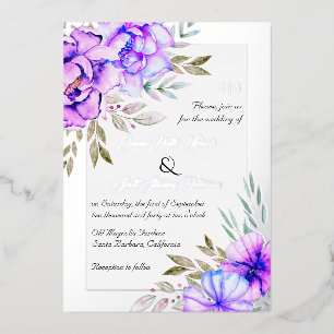 Invitation En Aluminium Flores d'aquarelle violette mariage argent