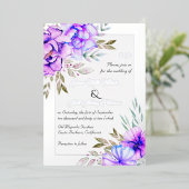Invitation En Aluminium Flores d'aquarelle violette mariage argent (Debout devant)