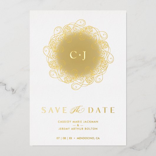 Invitation En Aluminium Flourish Real Golden Ornament Initials Wedding (Recto)