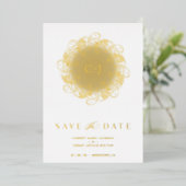 Invitation En Aluminium Flourish Real Golden Ornament Initials Wedding (Debout devant)