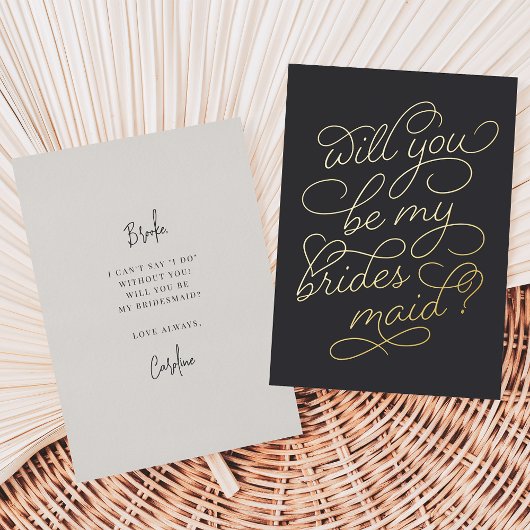 Invitation En Aluminium Flourver Script Be My Bridesmaid Foil Card