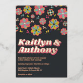 Invitation En Aluminium Flower Power 70's Retro Super Mariage Real (Recto)