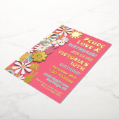 Invitation En Aluminium Flower Power Hippie fête d'anniversaire Foil Invit (Rotation)