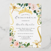 Invitation En Aluminium Flush Gold Flore Dragonfly Scroll Quinceanera (Recto)