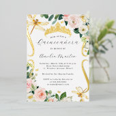 Invitation En Aluminium Flush Gold Flore Dragonfly Scroll Quinceanera (Debout devant)