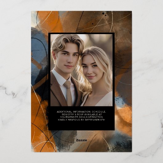 Invitation En Aluminium Foil Abstrait modifiable Modèle Earthy Boho (Verso)