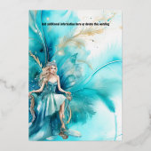 Invitation En Aluminium Foil aquarelle princesse turquoise or fleuri (Verso)