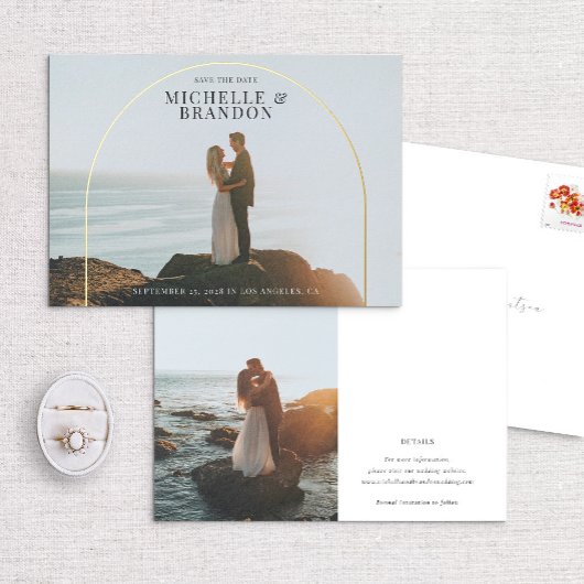 Invitation En Aluminium Foil Arch Détail photo pleine Élégante Enregistrer