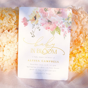 Invitation En Aluminium Foil Bébé en Fleur Rose Floral Baby Shower