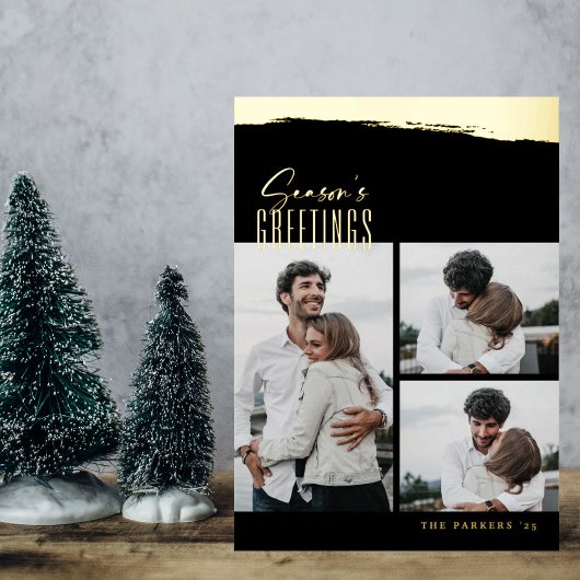 Invitation En Aluminium Foil Brushstroke Script Collage Christmas Card