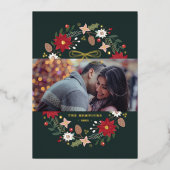 Invitation En Aluminium Foil Christmas Wreath Floral Holiday Photo Card (Recto)