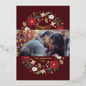Invitation En Aluminium Foil Christmas Wreath Floral Holiday Photo Card (Recto)
