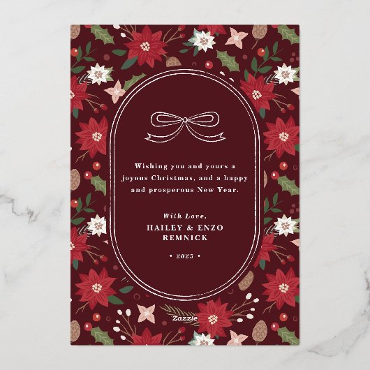 Invitation En Aluminium Foil Christmas Wreath Floral Holiday Photo Card (Verso)
