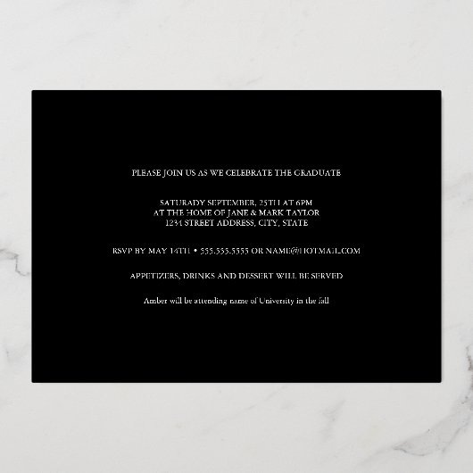 Invitation En Aluminium Foil Confetti, Rose moderne, fête d'obtention d'un (Verso)