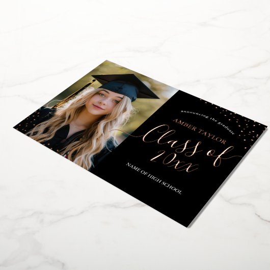 Invitation En Aluminium Foil Confetti, Rose moderne, fête d'obtention d'un (Rotation)