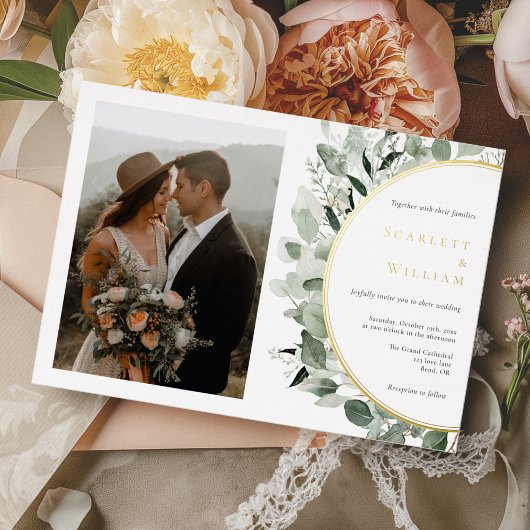 Invitation En Aluminium FOIL Eucalyptus Gold Mariage photo horizontal
