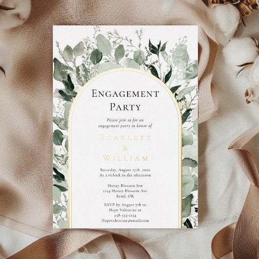 Invitation En Aluminium FOIL Eucalyptus Green Gold Engagement Party