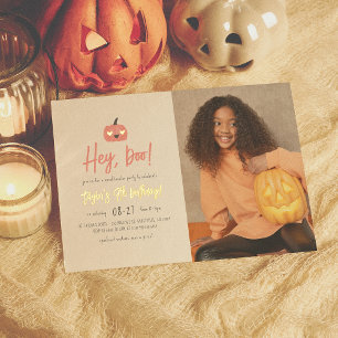 Invitation En Aluminium Foil Hey Boo Halloween moderne Anniversaire Boho P