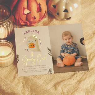 Invitation En Aluminium Foil Joyeuse Fille d'Halloween 1er Anniversaire Ph