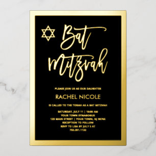 Invitation En Aluminium Foil or moderne et Bat mitzvah noir