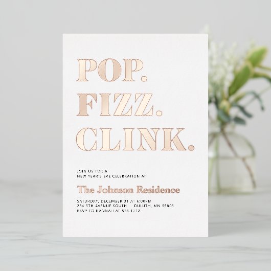 Invitation En Aluminium Foil Pop Fizz Clink Nouvel An (Debout devant)