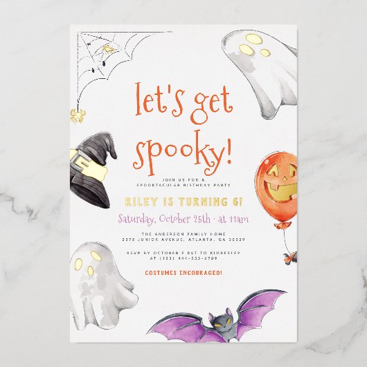 Invitation En Aluminium Foil pressed | Let's Get Spooky Halloween Birthday (Recto)