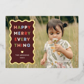 Invitation En Aluminium Foil Red Happy Merry Wavy Christmas Photo Card (Recto)
