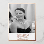Invitation En Aluminium Foil Rose Gold 90th Birthday Elegant Photo<br><div class="desc">Un 90e anniversaire Elégant Monogramme personnel Invitation anniversaire en noir et blanc. L'âge peut être changé pour n'importe quel âge, pas seulement 90 ans. Une photo est capable d'être sur le devant et l'inverse de l'invitation personnelle. Les informations sont facilement changées en vos propres informations personnalisées avec le mot surprise...</div>