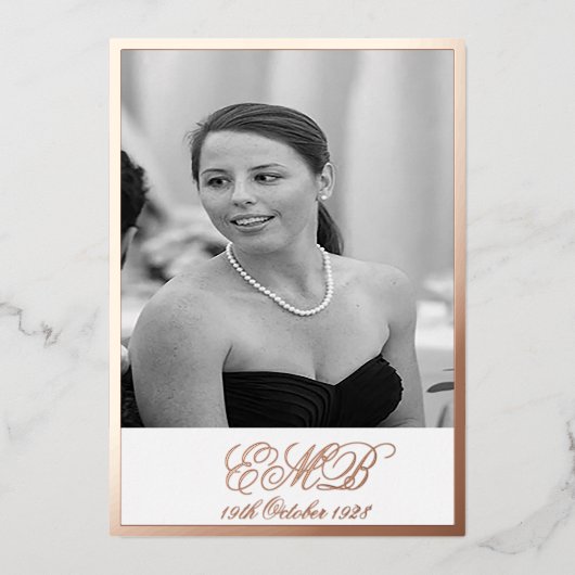 Invitation En Aluminium Foil Rose Gold 90th Birthday Elegant Photo