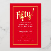Invitation En Aluminium Foil rouge et or moderne 50e anniversaire (Recto)