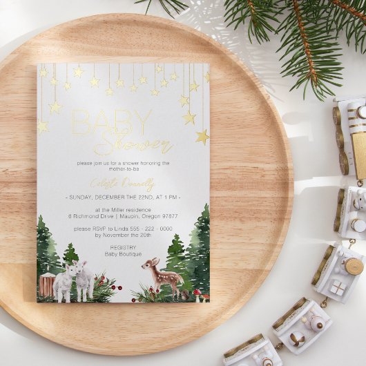 Invitation En Aluminium FOIL Simple classique Baby shower blanc de Noël