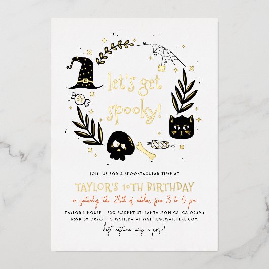 Invitation En Aluminium Foil Soirée Halloween effrayante pour un anniversa (Recto)