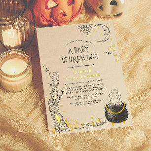 Invitation En Aluminium Foil Vintage Halloween Baby Is Brewing Baby Shower