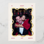 Invitation En Aluminium Foil Wavy Frame Retro Photo Wedding (Recto)