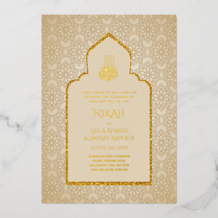 Invitation En Aluminium Foilée d'or Nikah Walima Mariage islamique musulma
