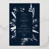 Invitation En Aluminium Foliage d'hiver Bleu foncé Mariage élégant (Recto)
