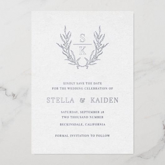 Invitation En Aluminium Foliage Leaf Line Art Mariage Moderne Enregistrer (Recto)