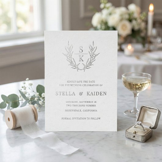 Invitation En Aluminium Foliage Leaf Line Art Mariage Moderne Enregistrer 