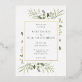 Invitation En Aluminium Foliage verdoyant Photo Mariage Elegant Gold (Recto)