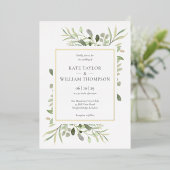 Invitation En Aluminium Foliage verdoyant Photo Mariage Elegant Gold (Debout devant)