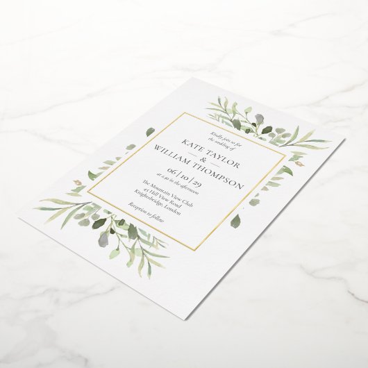 Invitation En Aluminium Foliage verdoyant Photo Mariage Elegant Gold (Rotation)