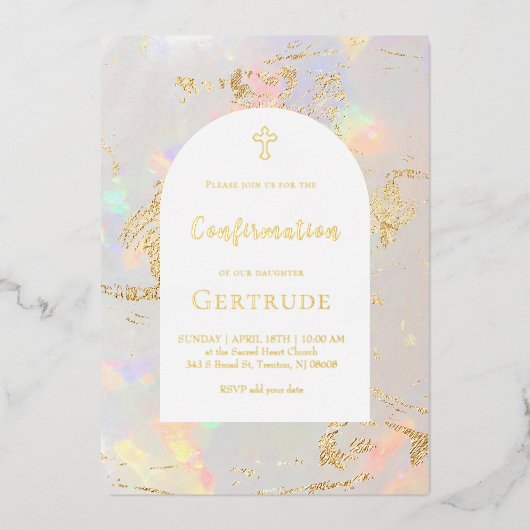 Invitation En Aluminium fond opale Confirmation (Recto)