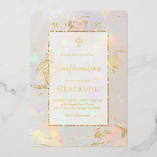 Invitation En Aluminium fond opale Confirmation (Recto)