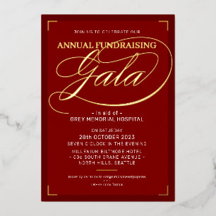 Invitation En Aluminium FONDATION GALA BALL élégant événement fancy burgun