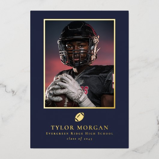 Invitation En Aluminium Football Graduation Photo Blue Grad Announcement (Recto)