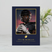 Invitation En Aluminium Football Graduation Photo Blue Grad Announcement (Debout devant)